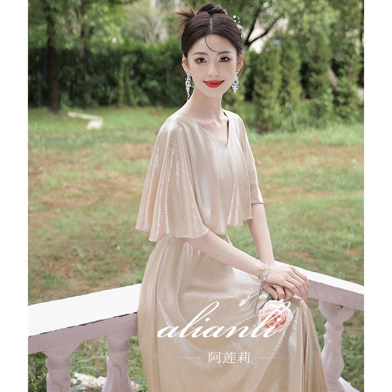 晚礼服女2024新款高级感轻奢小众高端主持人端庄大气香槟金色裙