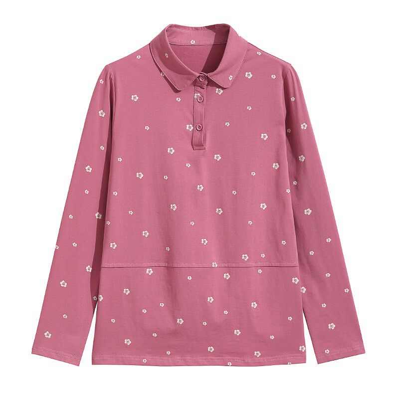 妈妈秋装2024新款大码纯棉长袖t恤女中老年翻领polo上衣打底衫潮