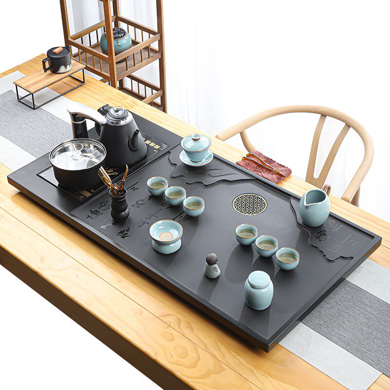 天然整块乌金石茶盘全自动一体茶具套装家用功夫电磁炉客厅大茶台
