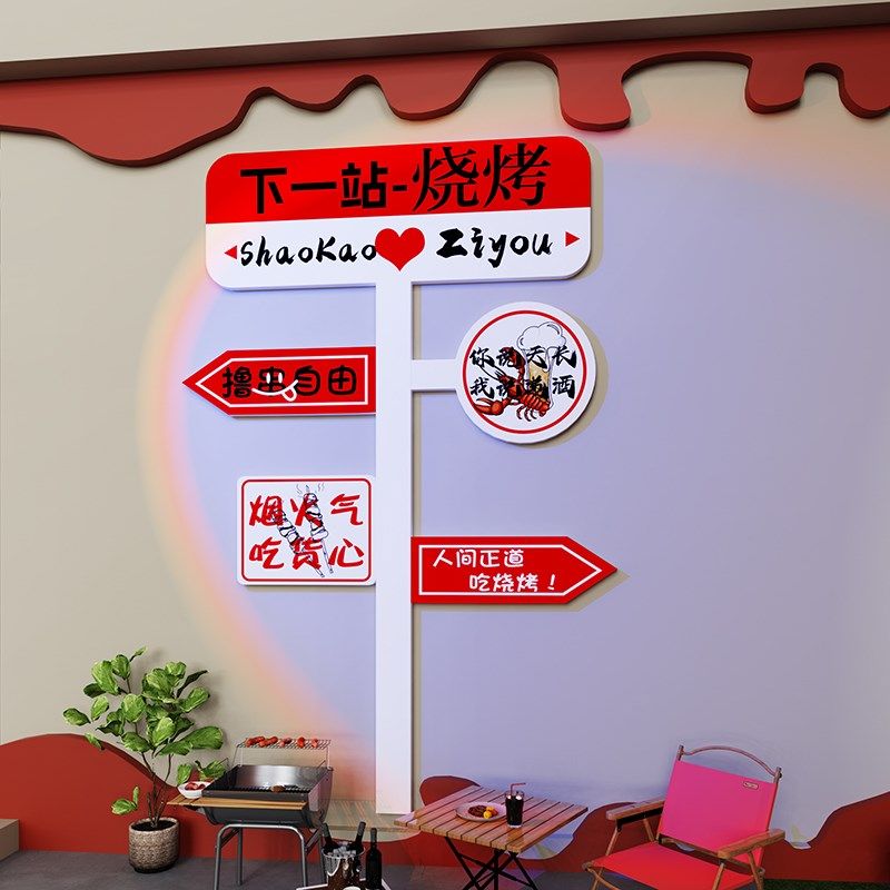 网红路牌市井风格火锅串串店墙面装饰贴纸画创意烧烤酒吧氛围布置,家居饰品,文化墙贴,淘宝优惠券,粉丝福利购,淘宝优惠卷