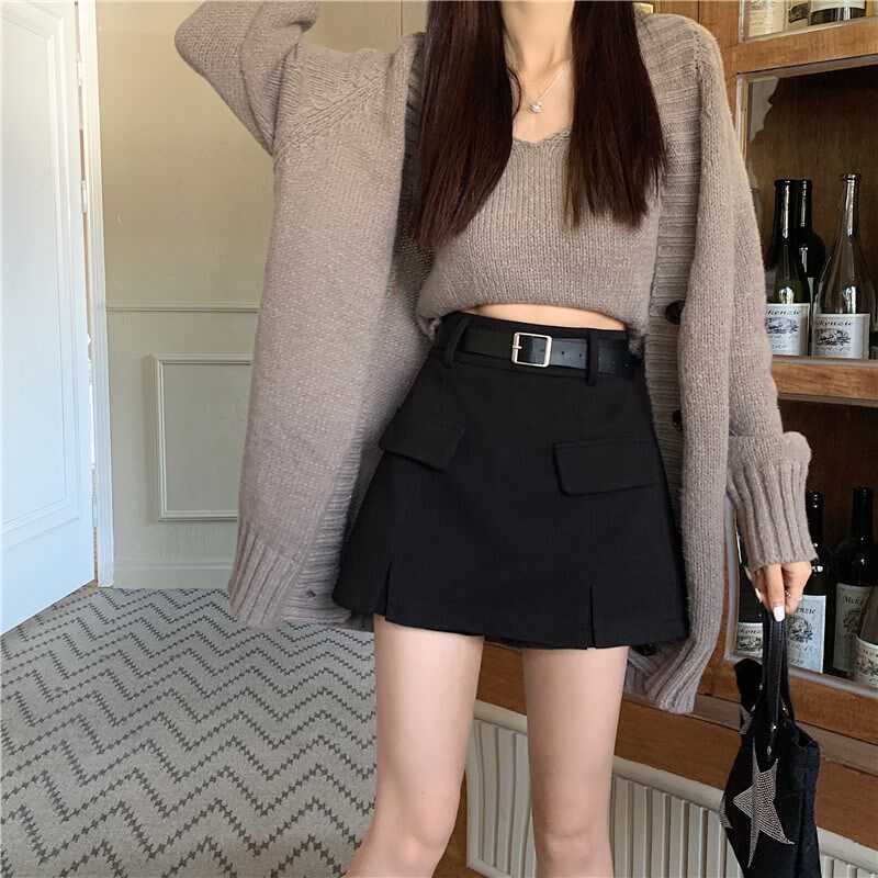 大码毛呢半身裙女秋冬超火高腰开叉a字包臀裙裤胖mm遮肚西装短裙