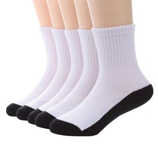 6双装精梳棉儿童黑底白袜学生袜子灰底白袜纯白袜子学校用包邮