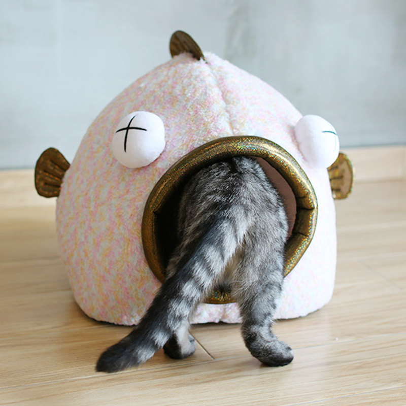 年糕大眼鱼宠物猫狗窝半封闭式冬季保暖猫窝猫床四季通用窝可拆洗