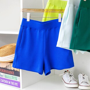 夏季新色!韩国珠地棉简约百搭高腰显瘦小A字针织卫裤女热辣短裤