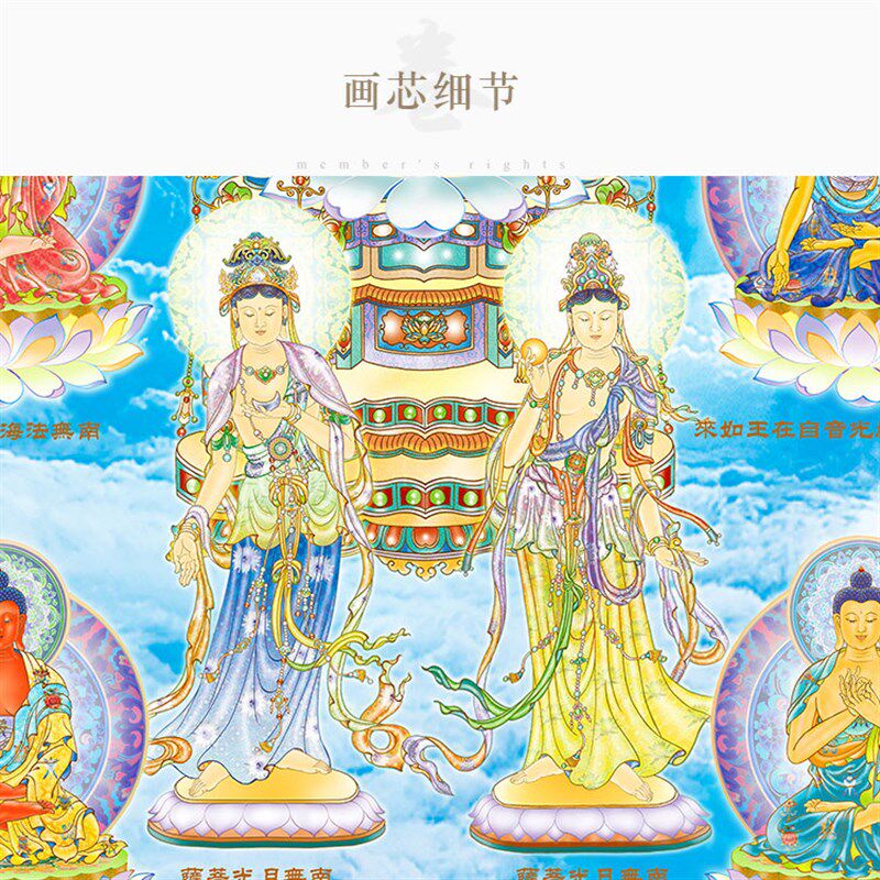 药师佛全家福画像 日光菩萨药师七佛十二药叉大将卷轴挂画佛像画