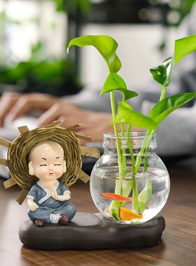 绿萝水培花盆器皿花瓶透明玻璃插花花器客厅办公桌装饰品家居摆件