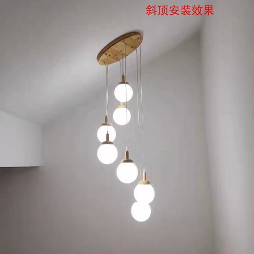 楼梯吊灯北欧原木奶油风公寓复式楼客厅餐厅loft旋转楼梯间长吊灯