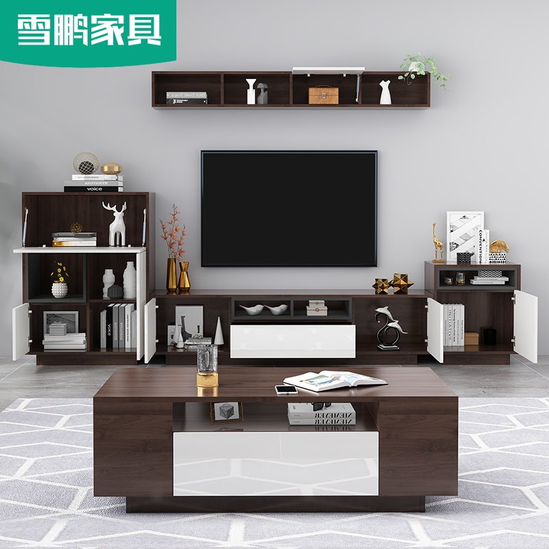 客厅极简电视柜茶几组合储物柜一体多功能背景墙电视机柜子斗柜D6