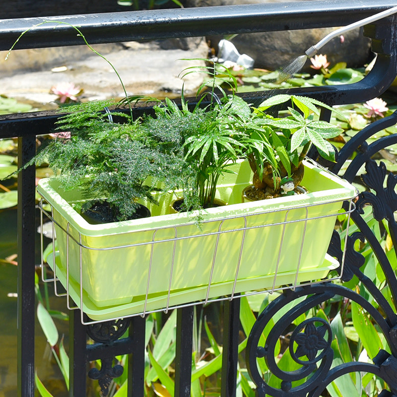 不锈钢长方形阳台花架栏杆花盆架悬挂架子北欧种菜神器塑料种植盆