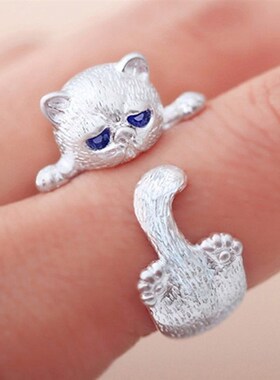 Japanese Style Cute Cat Ring for Men Women Simplicity Silver