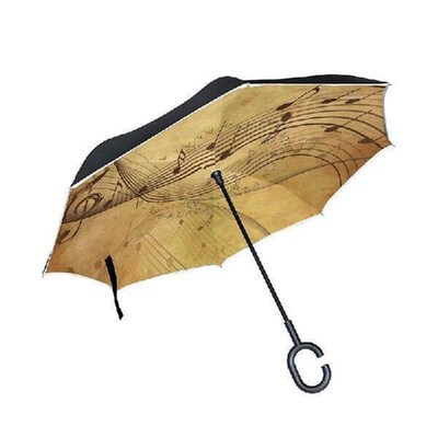 Windproof Creative Yellow Music Note Reverse Umbrella