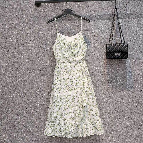 Large Size Womens Clothing Spring New Green Floral Slip Ski