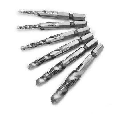 6pcs/lot 1/8-3/8 Inch HSS Combination Drill Tap Bit Set 1/4