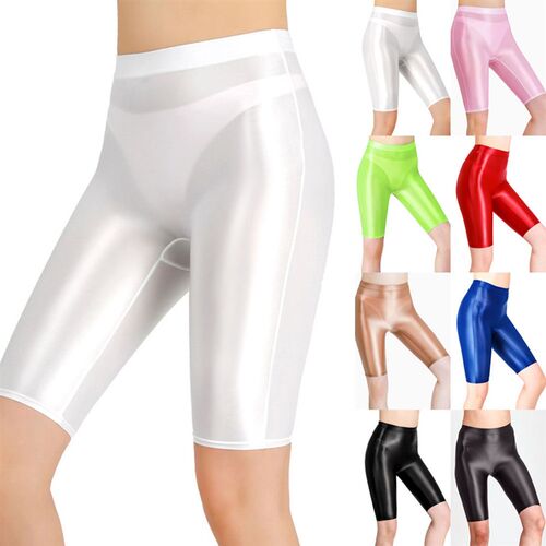 Women Sexy Jeggings Shorts Sheer Shiny Glossy Wet