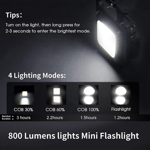 Portable Flashlight Keychain Mini LED Light Glare COB USB Ch