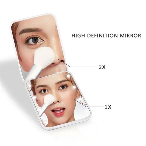 Mini Compact Led Makeup Mirror With Light 2X Magnifying Smal