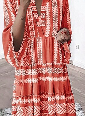 Eotvotee Fashion Print Summer Dress for Women  New V Neck