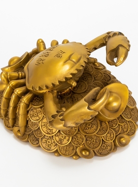 铜金钱螃蟹摆件横财得利将军八方来财蟹招财办公室家居装饰工艺品