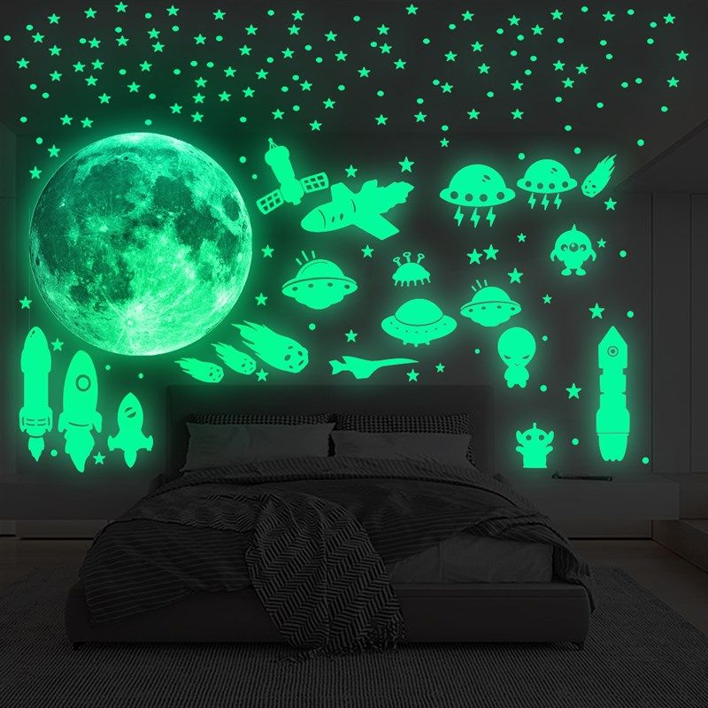 夜光外星飞船荧光墙贴儿童房间墙面装饰自粘创意卡通发光月球贴纸,家居饰品,软装墙贴,淘宝优惠券,粉丝福利购,淘宝优惠卷