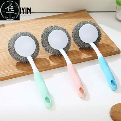 With steel wire cleaning ball long handle pot brush