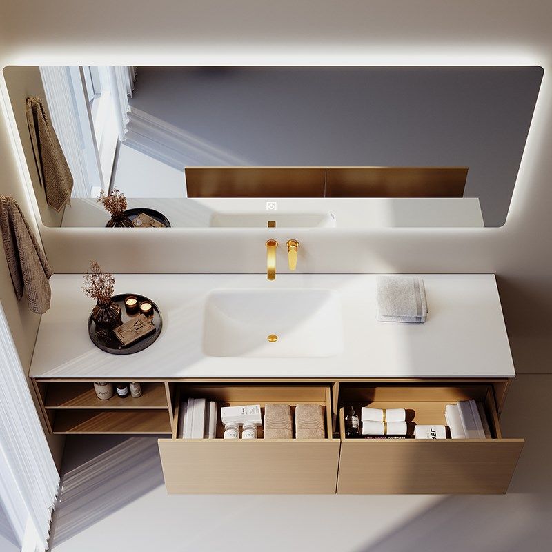 定制原木风岩板热弯一体盆浴室柜卫生间洗脸洗手池洗漱台盆柜