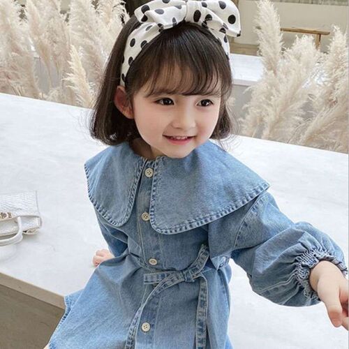 Girls Skirt Navy Collar Lace-Up Denim Dress Dress 23 Spring