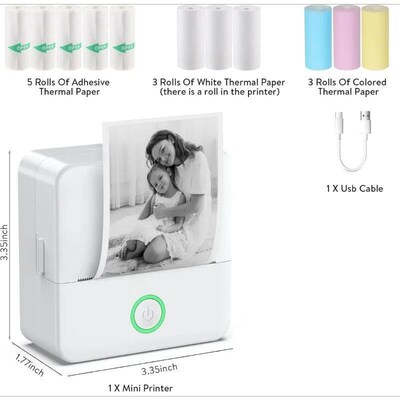 er Printer,Inkless Thermal Printer, Pocket Bluetooth Printer