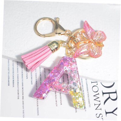Cute Resin A-Z Initials Letter Keychain Pink Sparkle Butterf