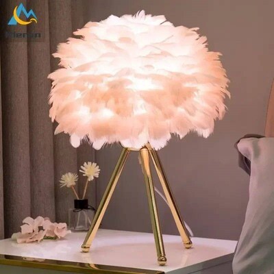 Nordic Modern Feather LED Table Lamp Bedroom Study Dining Ro