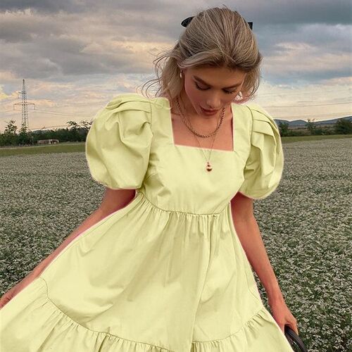 Womens Off Shoulder Flounce Puffy Sleeve High Waist