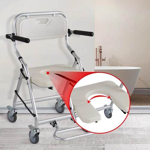 Wheeled Foldable Shower Chair for Bedridden Users,Heavy-Duty