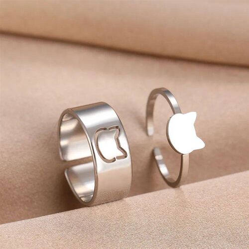 Stainless Steel Rings Cartoon Cat Cute Fashion Adjustable Co