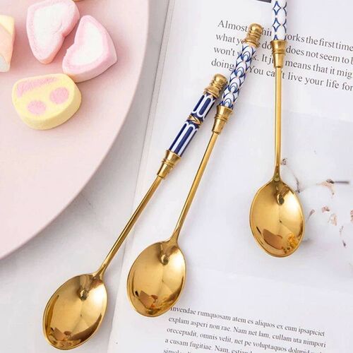 Stainless Steel Dessert Spoon Ceramic Long Handle Icecream S