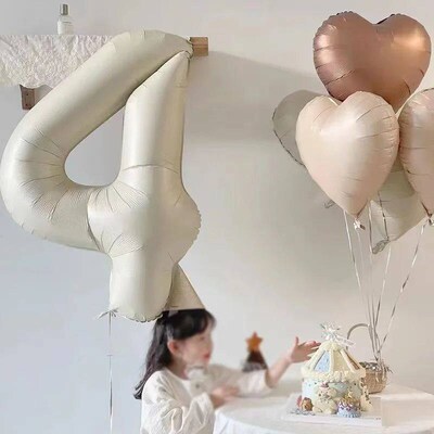 40Inch Big Cream Color Number Balloons 0-9 Large Digital Foi