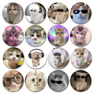 50mm Tinplate Soft Button Pins Funny Cat Meme Round Brooch