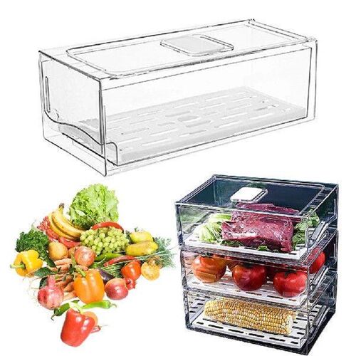 Fridge Food Storage Container with Drain Tray Clear Fruit