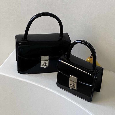 Niche High-end Lock Small Square Bag Womens New Patent Leat
