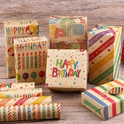 195B Delicate Birthday Present Wrap 6 Sheets 50x70cm with