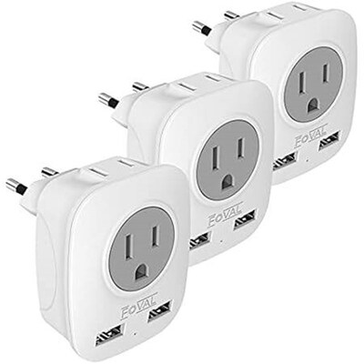 European Plug Travel Adapter 3 Pack, FOVAL International