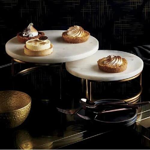 Iron Marble Cake Stand - Dessert Tray, Dim Sum Plate,