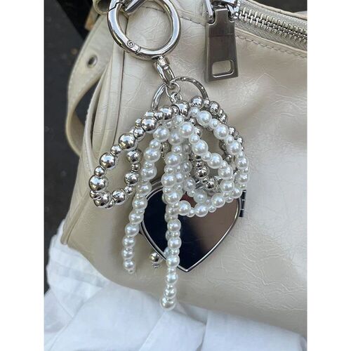 Metal Key Chain with Heart Shaped Mirror  Style Bag Pendant