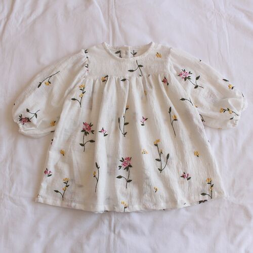 Toddlers Kids Princess Dresses Embroidery Floral Puff Sleeve