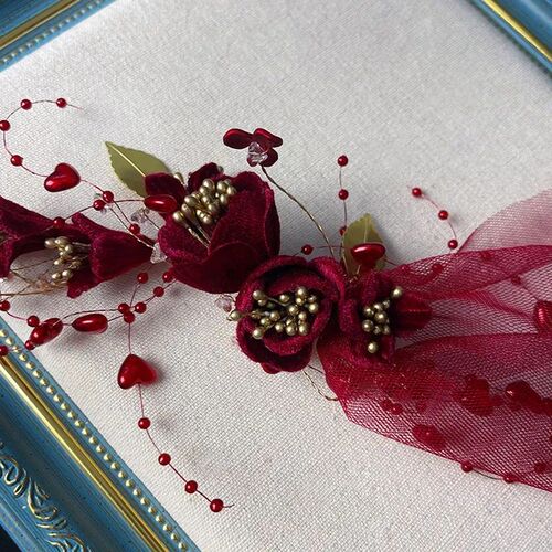 Bridal New Burgundy Velvet Red Flower Hairpin Headgear Weddi