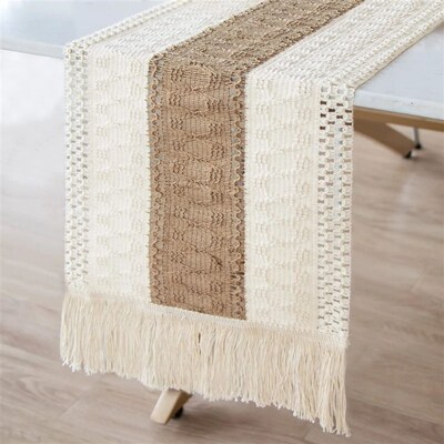 Splicing Burlap Table Runner Farmhouse Style, Boho Table Run
