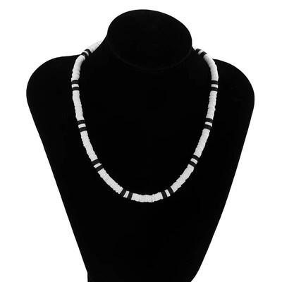 IngeSight.Z White Black Color Soft Clay Beads Choker Necklac