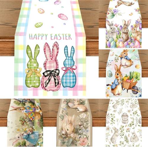 Easter Rabbit Table Runner Bunny Egg Table Cover For Home Ki