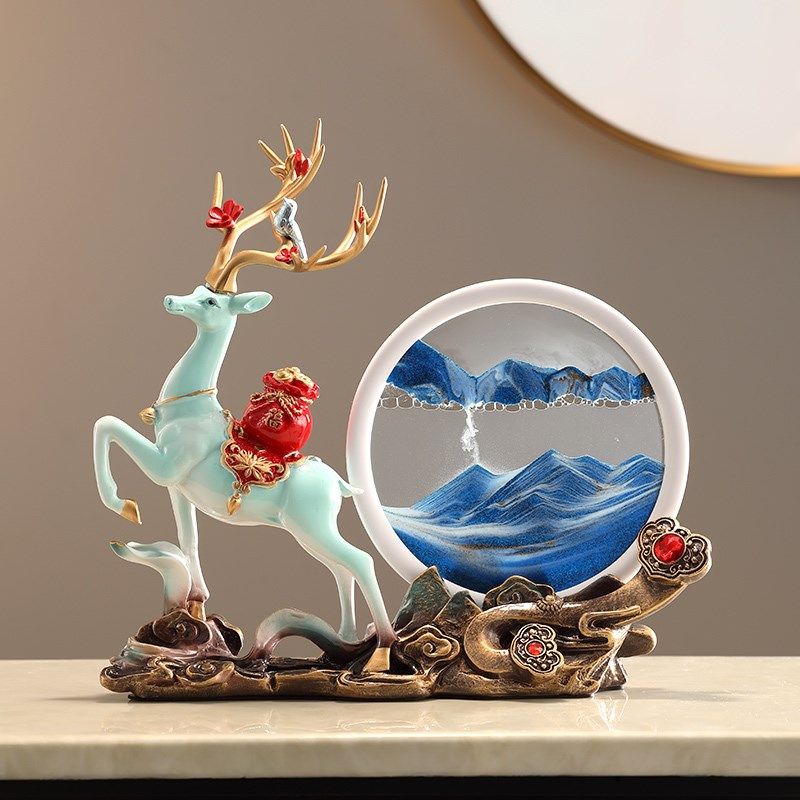 流沙画摆件招财鹿玄关电视柜客厅家居搬家开业装饰品沙漏乔迁礼品,家居饰品,桌面摆件,淘宝优惠券,粉丝福利购,淘宝优惠卷