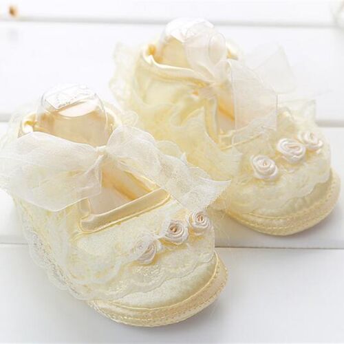 Baby Girls Shoes Newborn White Champagne Satin Christening I