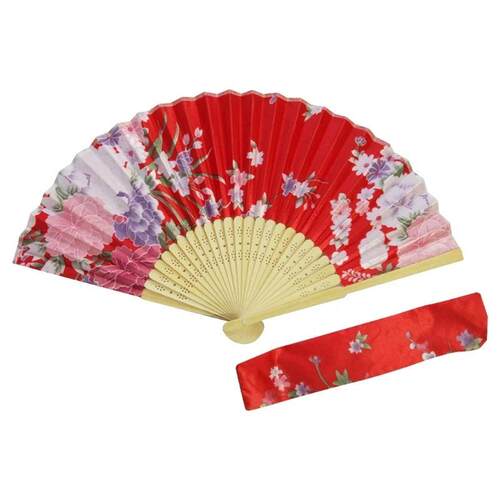 Floral Folding Hand Fan Vintage Bamboo Fans with Storage Bag