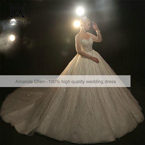 AM1165 Long Sleeve Glitter Wedding Dress